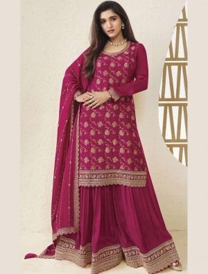 Dark Pink Viscose Chinon Semi Stitched Sharara Suit small FABSL21683