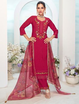 Dark Pink Viscose Silk Embroidered Ready To Wear Salwar Kameez FABSL22260