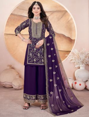 Dark Purple Georgette Ready To Wear Palazzo Suit FABSL22097