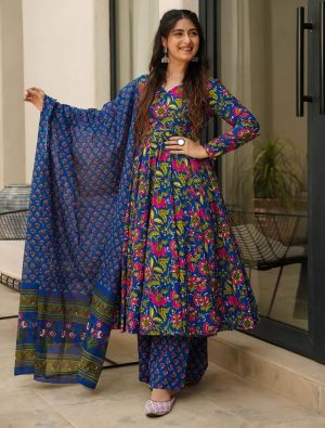 Deep Blue Muslin Elegant Readymade Salwar Kameez FABSL21979