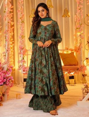 Deep Green Muslin Elegant Readymade Salwar Kameez FABSL21976