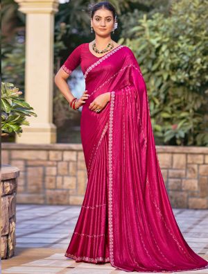 Deep Magenta Shimmer Chiffon Party Wear Saree