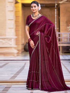 Deep Maroon Shimmer Chiffon Party Wear Saree