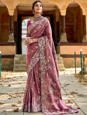 Deep Mauve Premium Banarasi Silk Embroidered Saree