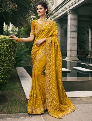 Deep Mustard Viscose Tissue Premium Designer Saree