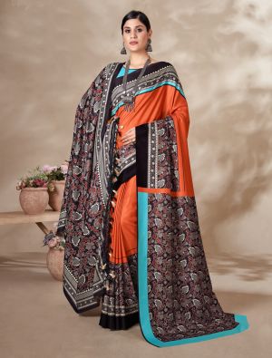 Deep Orange Winter Special Pashmina Saree With Shawl