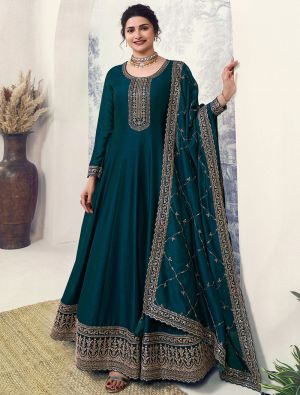 Deep Rama Green Silk Georgette Semi Stitched Anarkali Suit small FABSL21816