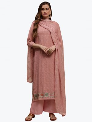 Dull Pink Premium Georgette Party Wear Designer Palazzo Suit small FABSL20831