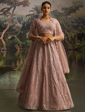 Dusty Mauve Soft Net Wedding Wear Designer Lehenga Choli small FABLE20482