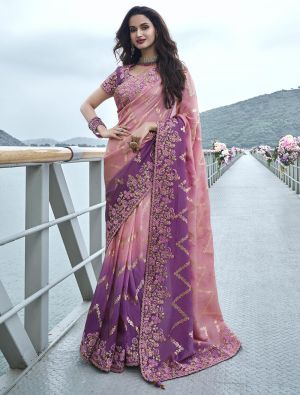 Dusty Pink Tissue Silk Premium Designer Saree