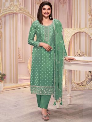 Emerald Green Silk Georgette Embroidered Salwar Suit small FABSL21932