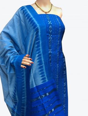Blue Handwoven Sambalpuri Cotton Unstitched Suit with Dupatta small FABSL20261