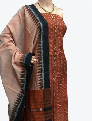 Brown Handwoven Sambalpuri Cotton Unstitched Suit with Dupatta small FABSL20256