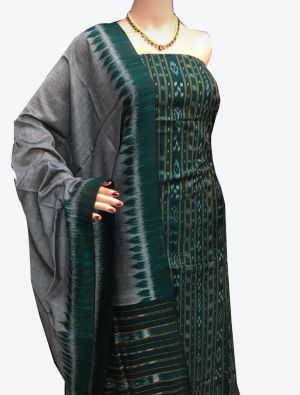 Dark Green Handwoven Sambalpuri Cotton Unstitched Suit with Dupatta small FABSL20249
