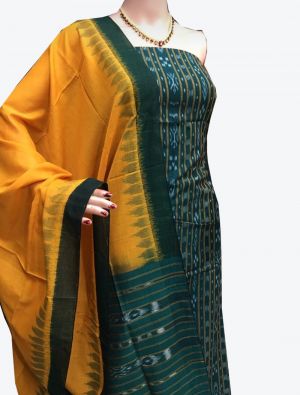 Dark Green Handwoven Sambalpuri Cotton Unstitched Suit with Dupatta small FABSL20251