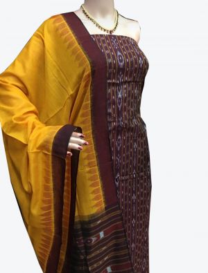 Dark Maroon Handwoven Sambalpuri Cotton Unstitched Suit with Dupatta small FABSL20245