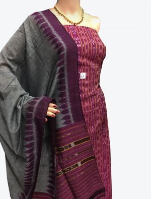 Magenta Handwoven Sambalpuri Cotton Unstitched Suit with Dupatta small FABSL20243