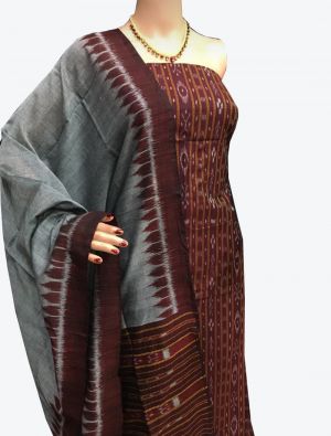 Maroon Handwoven Sambalpuri Cotton Unstitched Suit with Dupatta small FABSL20259