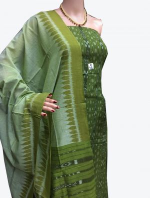 Mehendi Green Handwoven Sambalpuri Cotton Unstitched Suit with Dupatta small FABSL20247