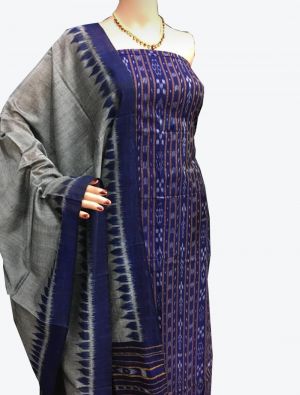 Violet Handwoven Sambalpuri Cotton Unstitched Suit with Dupatta small FABSL20241