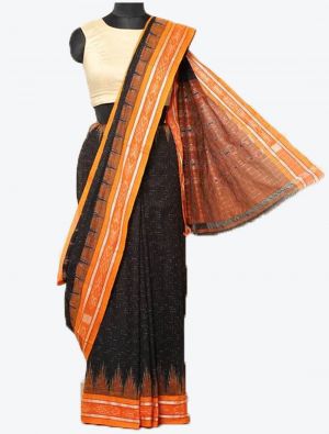 Black Handwoven Sambalpuri Pure Cotton Designer Saree small FABSA21045