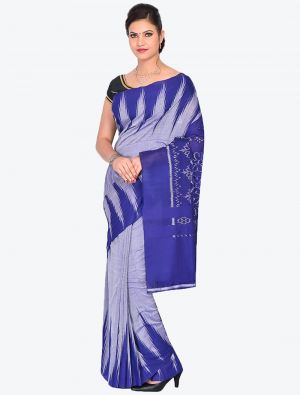 Greyish Blue Handwoven Sambalpuri Pure Cotton Designer Saree small FABSA21030