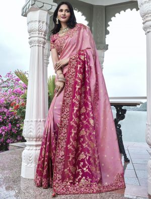 Gradiant Pink Tissue Silk Premium Designer Saree