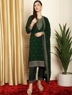 Green Georgette Salwar Kameez With Contrast Thread Work small FABSL21610