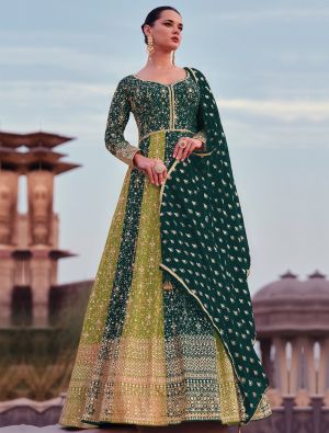 Green Georgette Semi Stitched Anarkali Floor Length Suit small FABSL21928