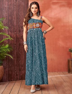 green georgette stylish gown with kutch work fabgo20321