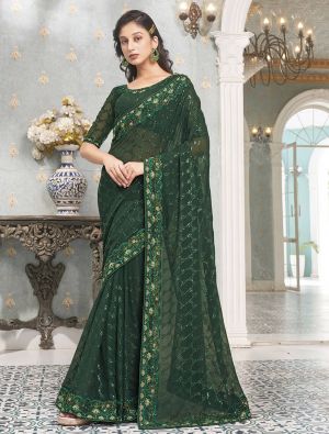 Green Premium Georgette Saree With Sequins Embroidery
