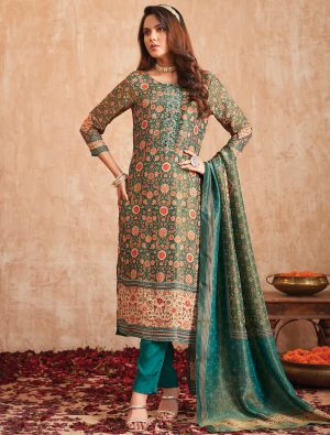 Green Pure Tissue Shimmer Printed Salwar Kameez small FABSL22011