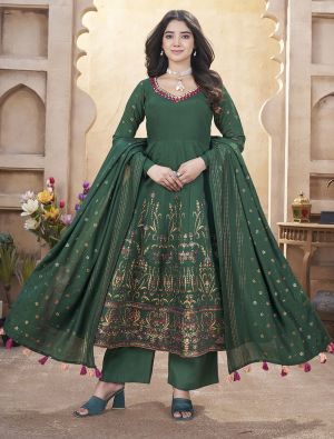 Green Roman Silk Ready To Wear Palazzo Suit FABSL22093