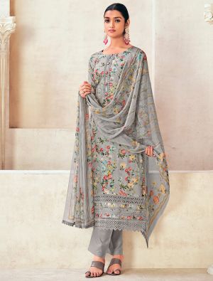 Grey Pure cotton Salwar Kameez With Crosio Lace small FABSL21600