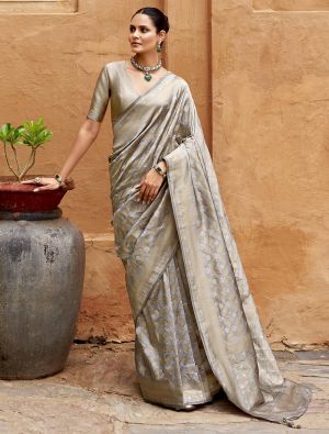 Grey Viscose Silk Saree With Brocade Weaving