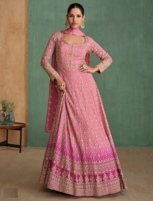 Hot Pink Georgette Pre Stitched Anarkali Suit In XL small FABSL22119