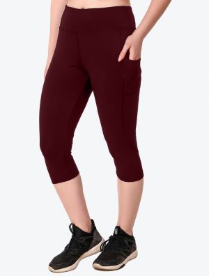 Wine Stretchable High Waist Active Wear Leggings