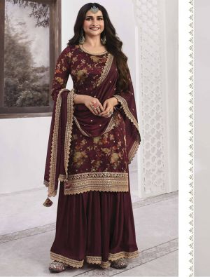 Intense Maroon Georgette Semi Stitched Designer Sharara Suit small FABSL21693