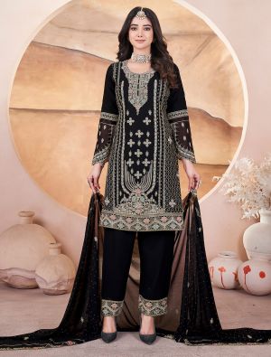 Jet Black Georgette Ready To Wear Salwar Kameez FABSL22107