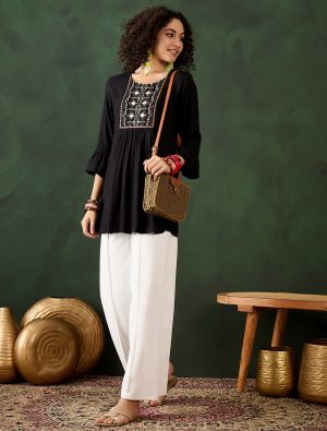 jet black rayon embroidered top fabku21016