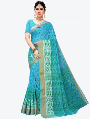 Blue Chanderi Designer Saree small FABSA20888