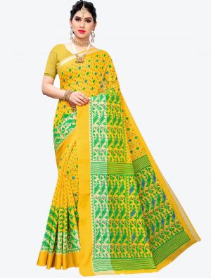 Yellow Chanderi Designer Saree small FABSA20889