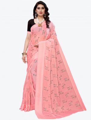 Light Pink Silk Blend Designer Saree small FABSA20951
