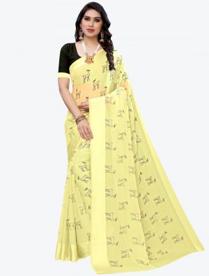 Light Yellow Silk Blend Designer Saree small FABSA20953