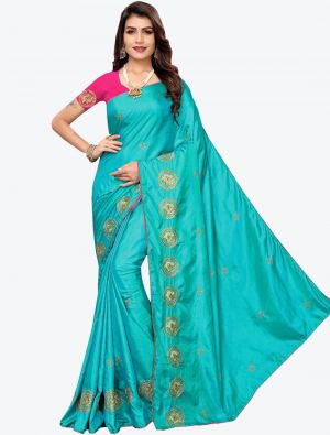 Sky Blue Sana Silk Designer Saree small FABSA20933
