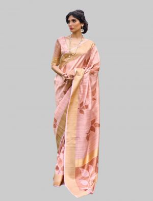 Baby Pink Silk Designer Saree small FABSA20246