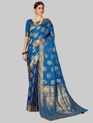 Blue Silk Designer Saree small FABSA20147