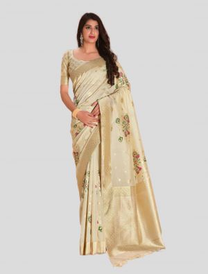 Cream Banarasi Silk Designer Saree small FABSA20249