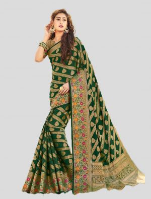 Forest Green Silk Designer Saree small FABSA20263