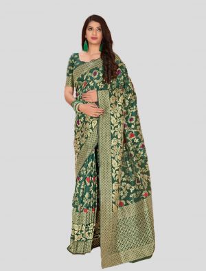 Green Banarasi Silk Designer Saree small FABSA20250